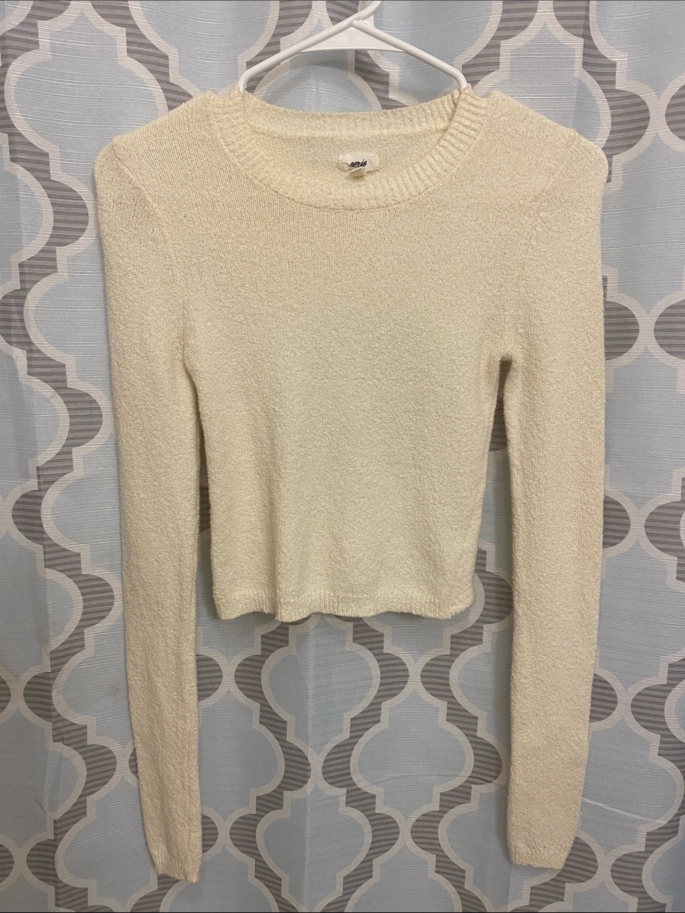 aerie Ivory Textured Knit Crewneck Sweater